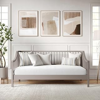 Martha Stewart Neely Twin Solid Wood Platform Daybed, Gray | Wooden Spindles, Slatted Foundation, No Box Spring Required