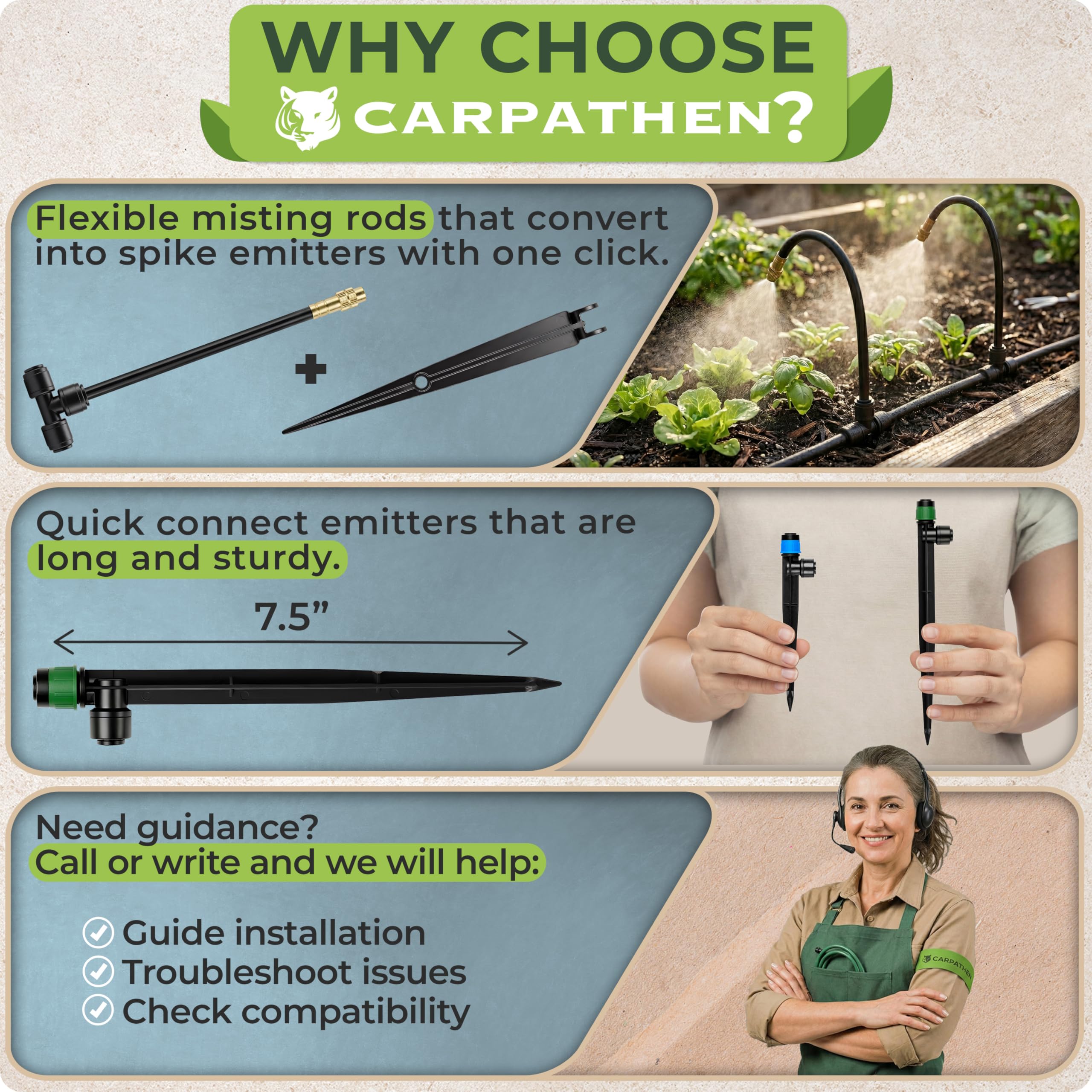 CARPATHEN System nawadniania kropelkowego - Regulowany system nawadniania Quick Connect do ogrodów do 40 m, podwyższonych łóżek - kompletny system nawadniania ogrodowego - 1/4 Emiter, 1/5.1 cm i 1