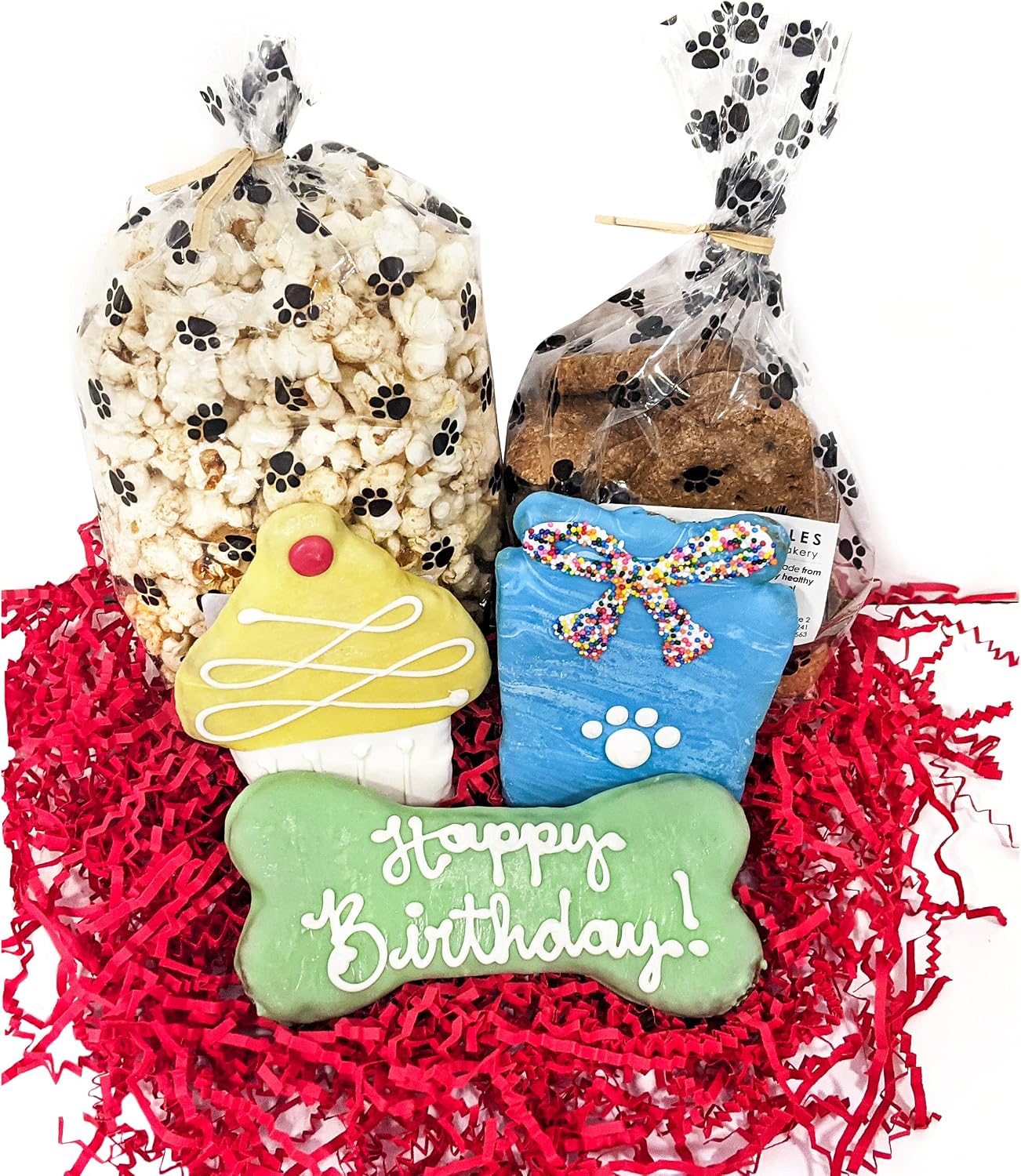 Woofables Gourmet Dog Bakery Small Birthday Treat Box with Pupcorn, Hand-Decorated Treats & More | Homemade, Fresh, Human-Grade,…