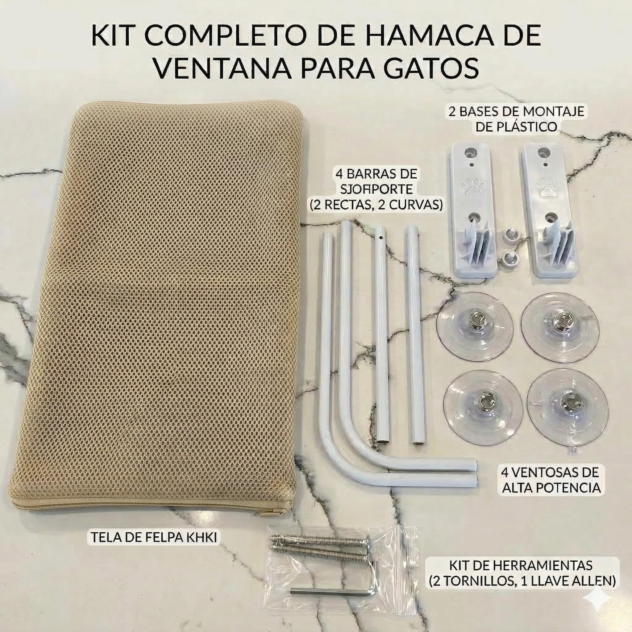 Hamaca Gato Ventana (52x30cm) Bestfriend® | Plegable, Lavable y Transpirable | Ventosas Reforzadas para Seguridad y Estabilidad hasta 18 kg (Caqui) - 5