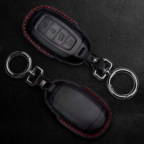 Miniatura 7 de Tukellen Funda de cuero genuino para llavero inteligente para Hyundai Palisade Elantra GT Accent Kona Santa Fe Veloster 2020-2022 (marrón, 4 botones)
