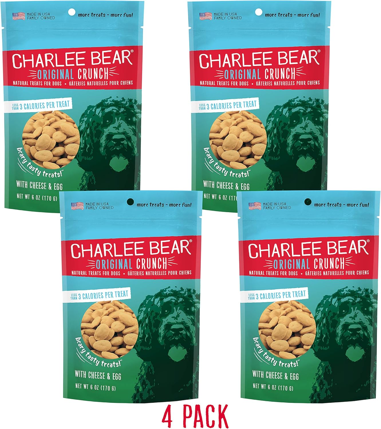Charlee Bear Dog Treat with Cheese & Egg (4 Pack) 6 oz