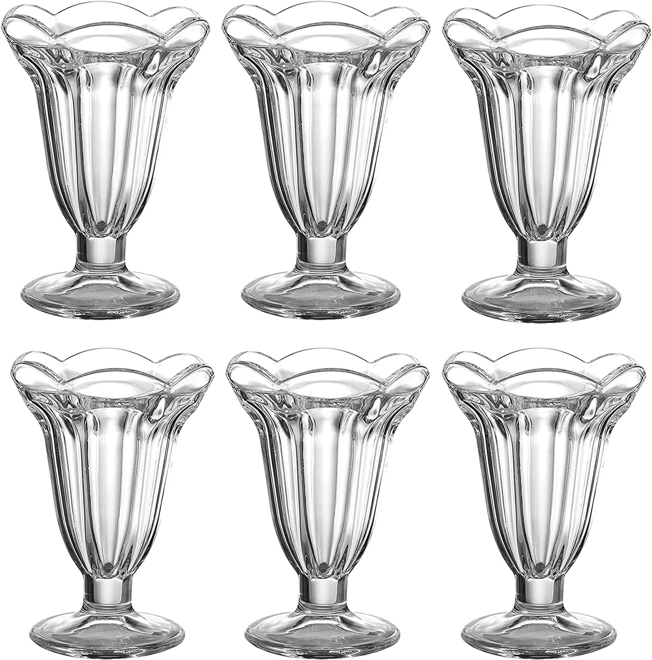 WHOLE HOUSEWARES | Ice Cream Sundae Glasses Set of 6 | Glass Tulip Sundae Cups | 5.6 Ounce Set of 6 | Glass Ice Cream Dessert and Soda Bowls | Ice Cream Sundae Bowls