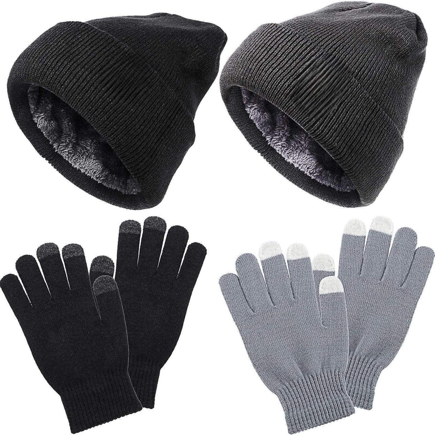 Cozy 4-Piece Winter Beanie & Glove Set for Men and Women