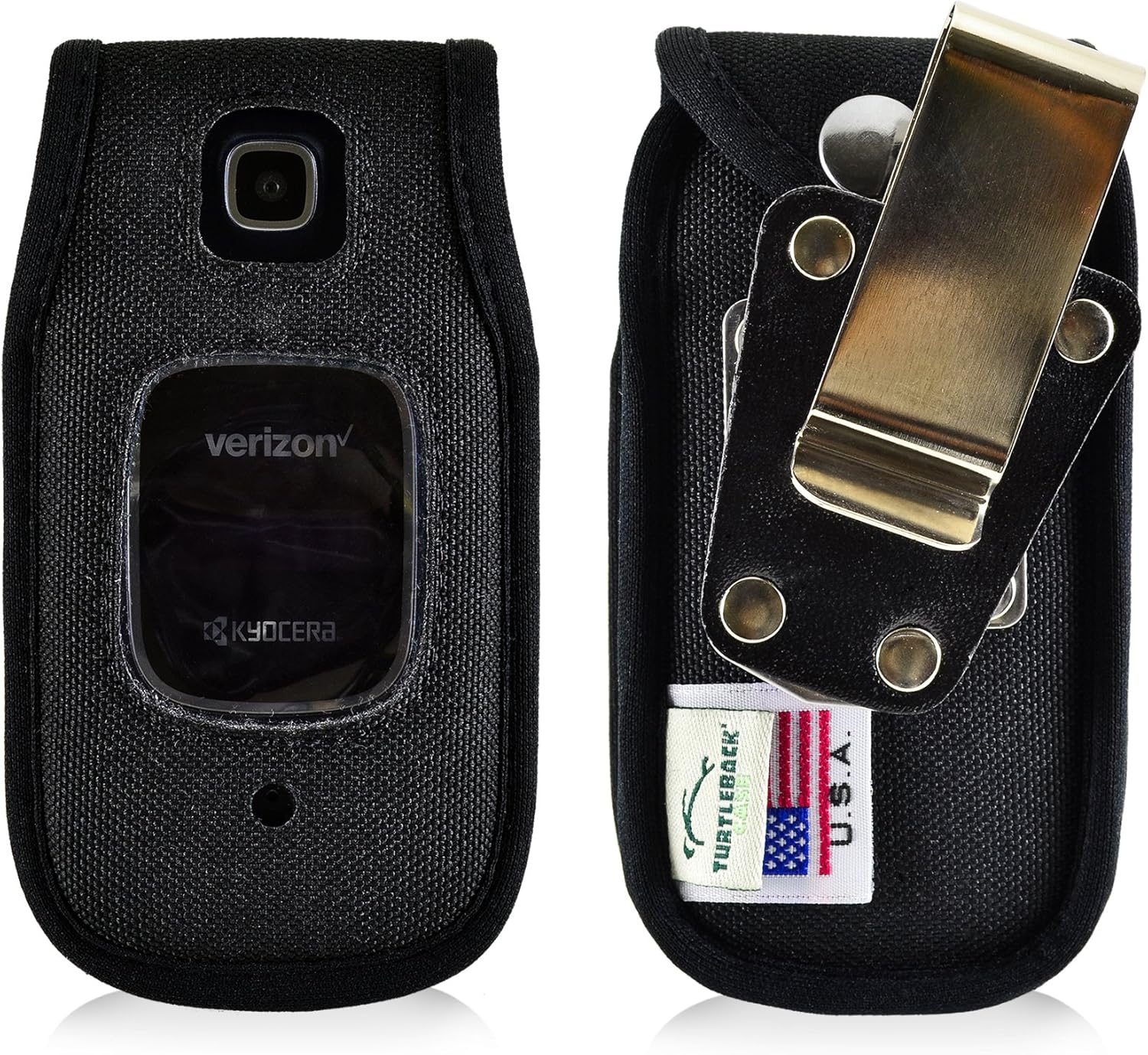 Turtleback Fitted Case Made for Kyocera Cadence Flip Phone Black Nylon Heavy Duty Rotating Removable Metal Belt Clip