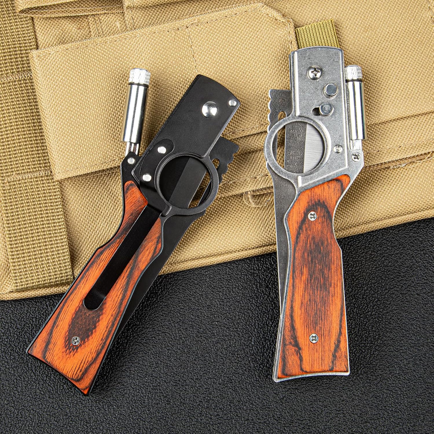 2 Pcs Pocket Knife Ak47 Folding Knife Stainless Steel Blade Lightweight Wooden Handle, Gifts for Men