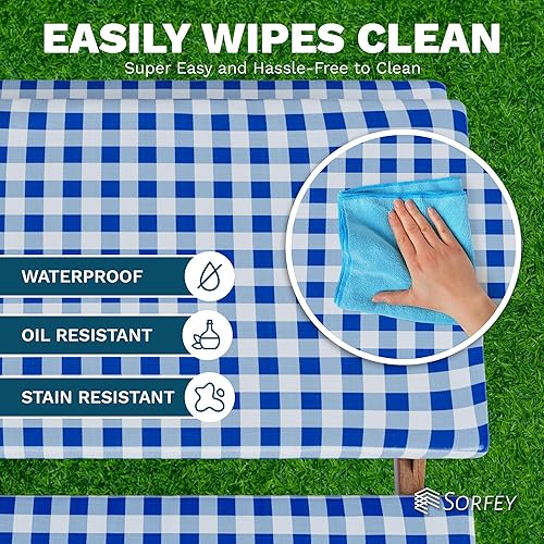 Miniatura 6 de Sorfey Funda de mesa de picnic con fundas de banco ajustada con elástico, vinilo con reverso de franela, se adapta a mesa de 30 x 72 pulgadas,