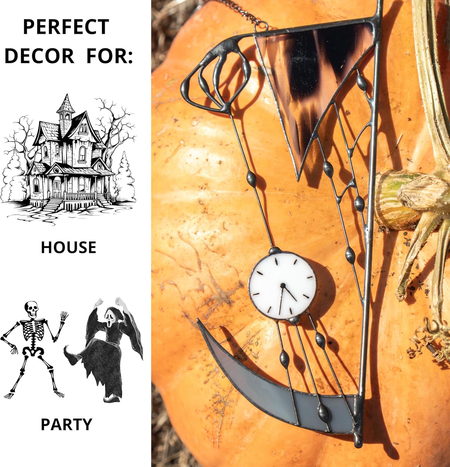 Halloween Stained Glass Window Hanging Suncatcher for Windows Panels Genuine Halloween Decor Spooky Sun Catcher Ornament Decoration Handmade Art (Grim Reaper)