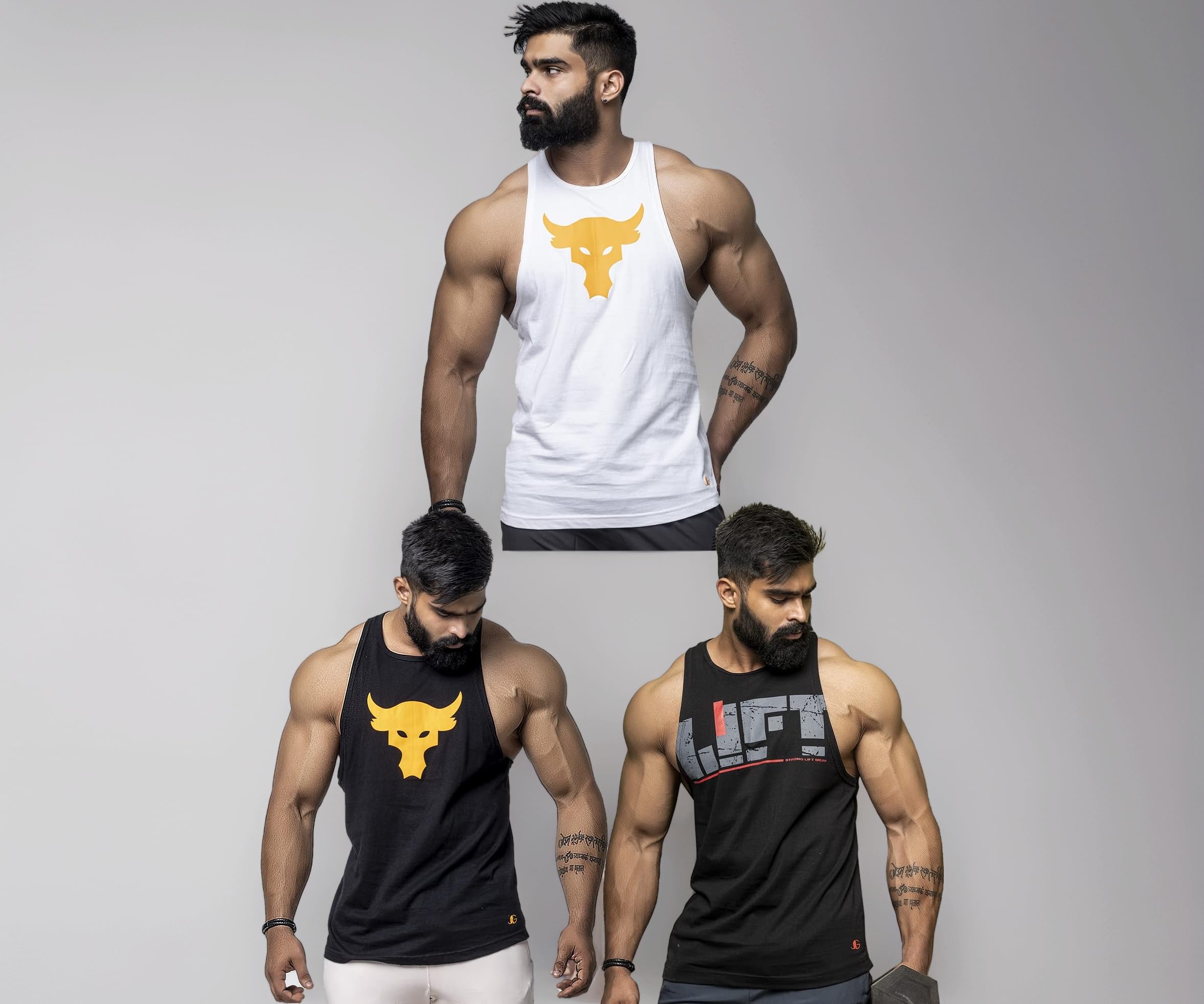 JUARI BE A GENTLEMAN Men's Cotton Regular Fit, Sleeveless, Stringer Y Back Tank Tops Look