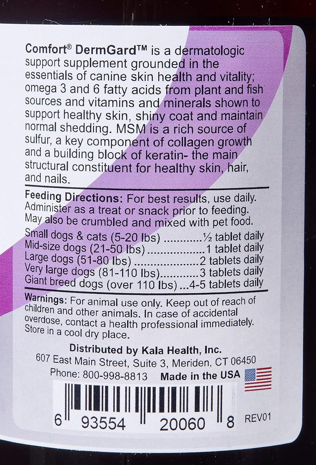 Kala Health Comfort DermGard Skin and Coat Supplement for Dogs, 60 Count, Supports Healthy Skin, Shiny & Reduce Excessive Shedding, Contains MSM, Fish Oil & Omega 3, 6, and 9 Essential Fatty acids