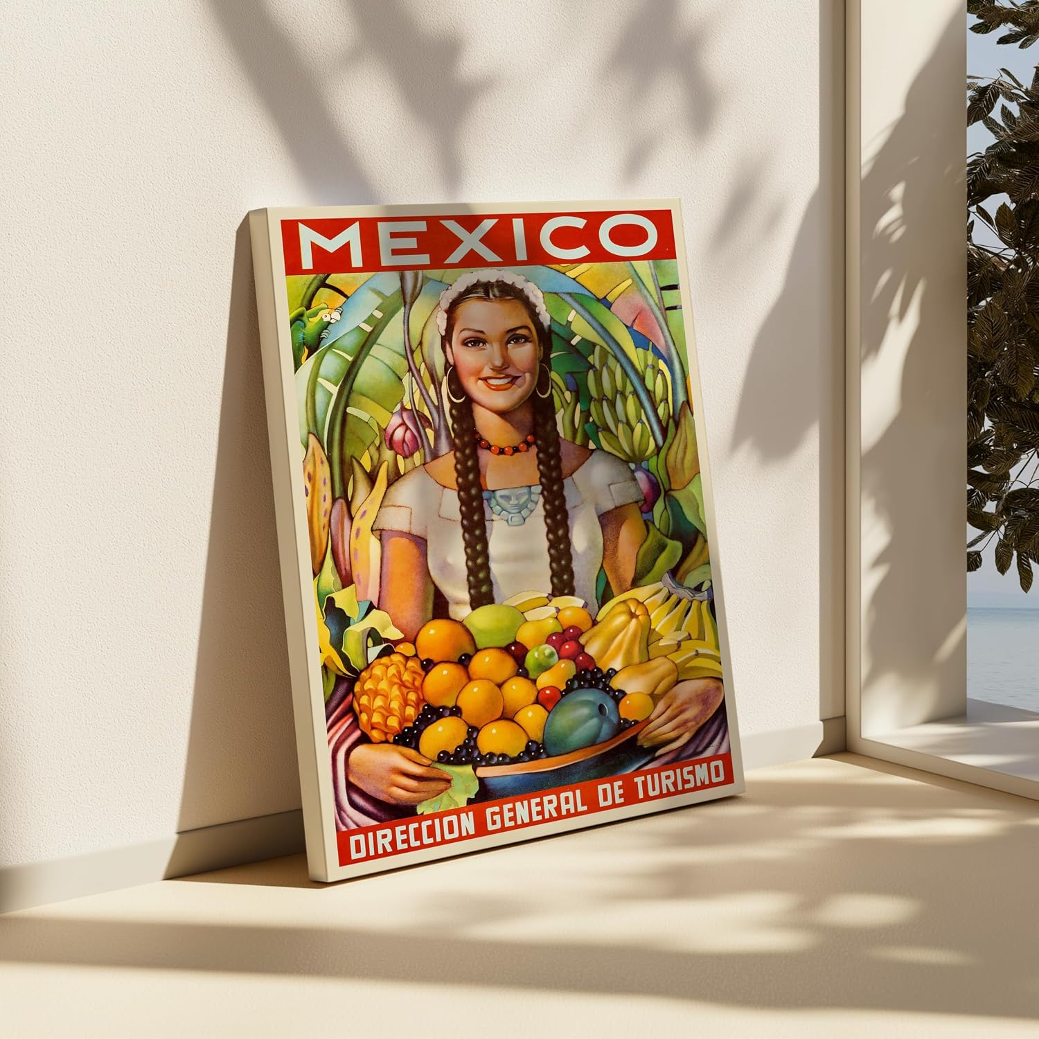 Poster Master Vintage Travel Canvas - Retro Mexico Print - Young Girl with Fruits Art - Gift for Her, Women, Travel Lover - Vibrant Wall Decor for Kitchen, Dining Room - 8x10 STRETCHED Canvas