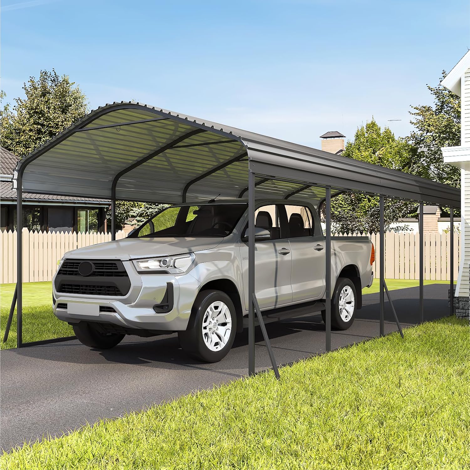 Heavy Duty Carport, 10x15 FT Metal Carport Kit, Steel Carports Canopy with Galvanized Steel Frame and Roof, Garage Car Tent Shelter Outdoor Storage Shed for Boats and Truck, Charcoal for Winter Heavy Duty Carport, 10x15 FT Metal Carport Kit, Steel Carports Canopy with Galvanized Steel Frame and Roof, Garage Car Tent Shelter Outdoor Storage Shed for Boats and Truck, Charcoal for Winter