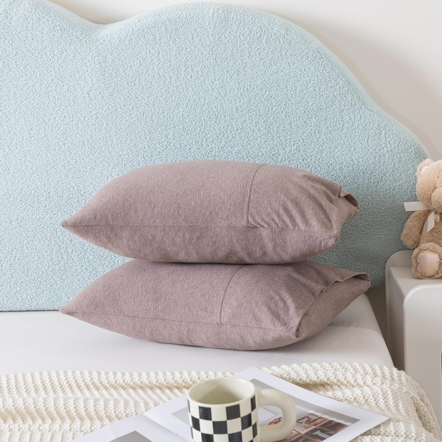 H HOUSEHOLD 2-Pack Toddler Pillowcases 100% Cotton Knit Envelope Style, Ultra Soft Breathable Standard 13x18 Inch Pillow Cover, Machine Washable Coffee