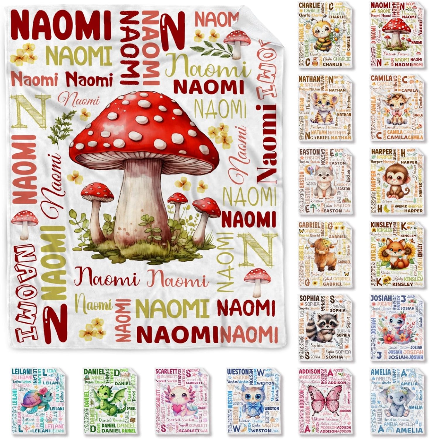 Personalized Mushroom Gifts Blanket for Women with Name, Custom Mushroom with Name Blankets for Girls Boys, Gifts for Animal Lover, Throw Soft Warm Flannel Blanke - 40"x50"for Kids/Baby