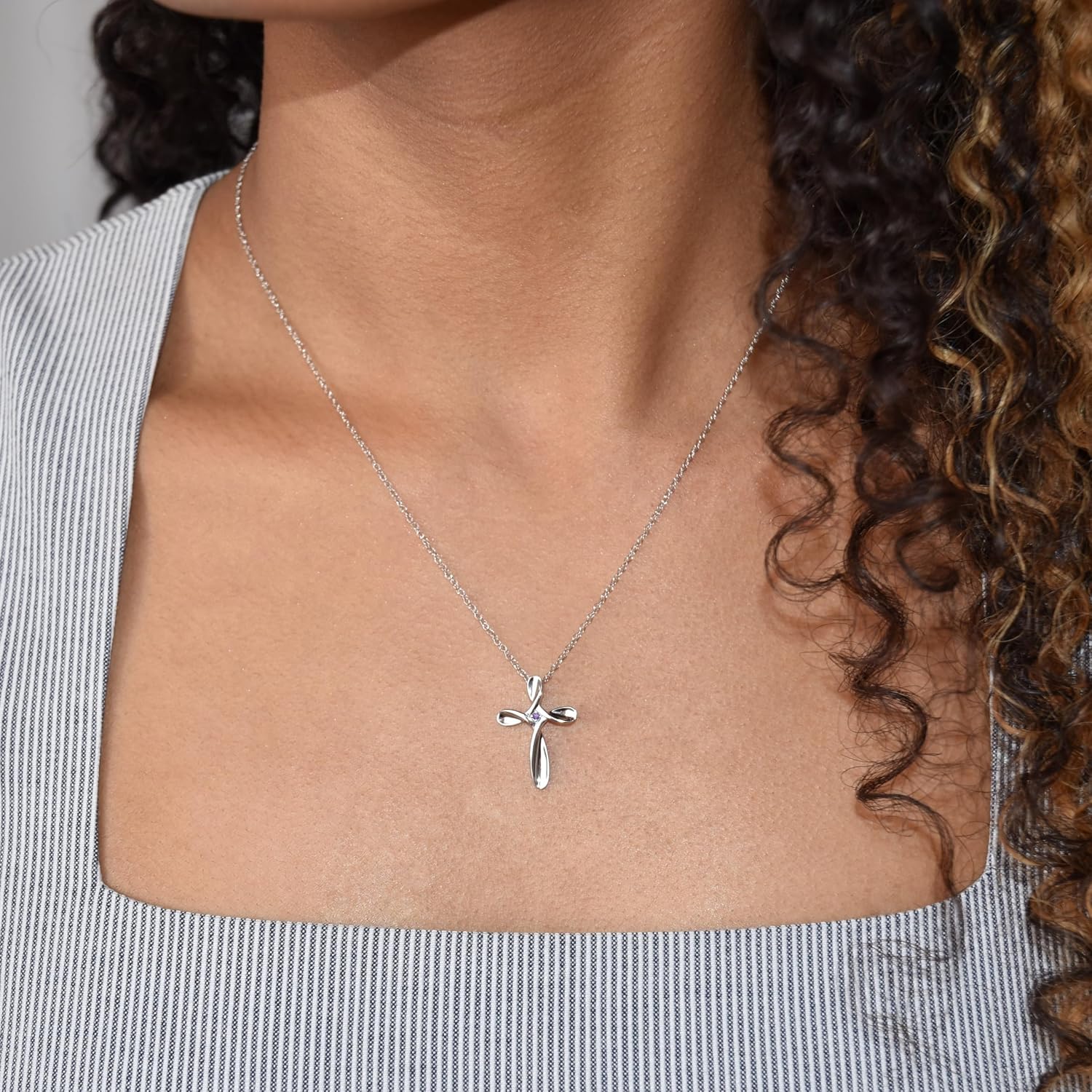 Boston Bay Diamonds 925 Sterling Silver Birthstone Gemstone Cross Pendant with 18" Rope Chain