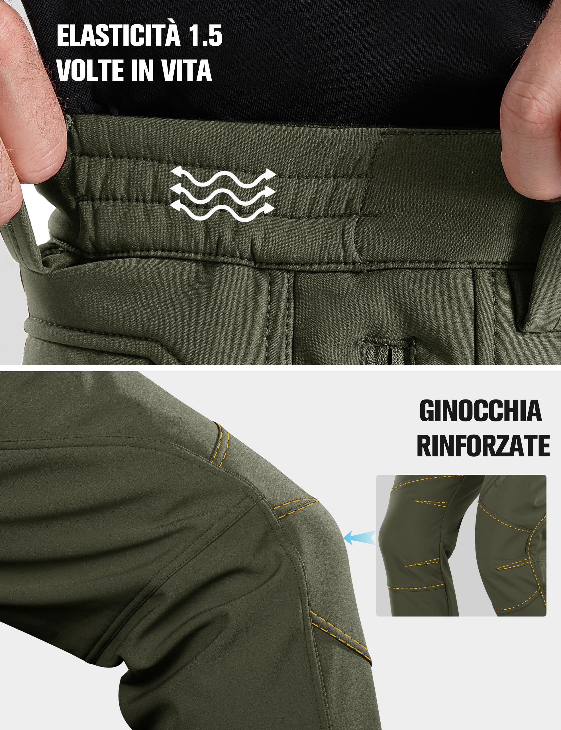 FREE SOLDIER Pantaloni da Lavoro da Uomo per attività All'aperto Pantaloni Softshell Sci Termici Impermeabile Pantaloni Trekking Invernali Pantaloni da Caccia