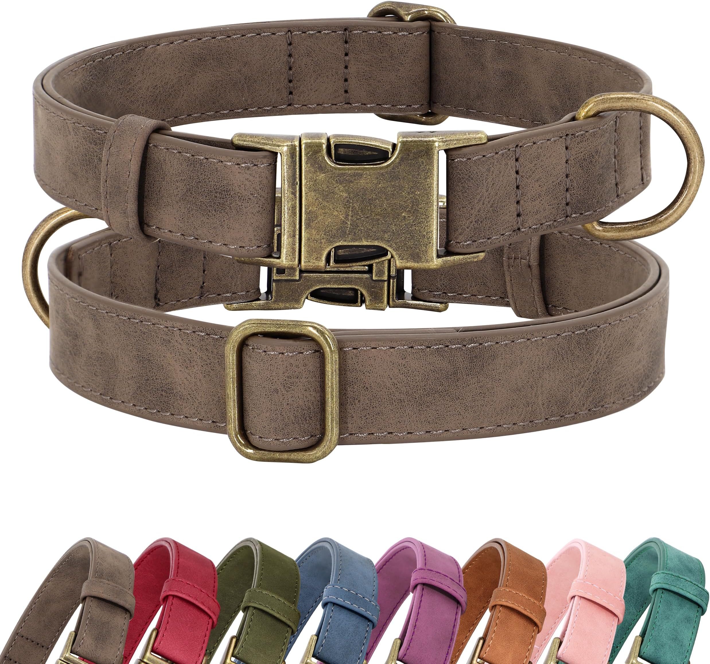 Soft PU Leather Dog Collar, Stylish Quick Released Dog Collar for Large Dogs, Easy Clean Adjustable Pet Collar for Daily Walking, Brown, L Fit 16-22" Neck