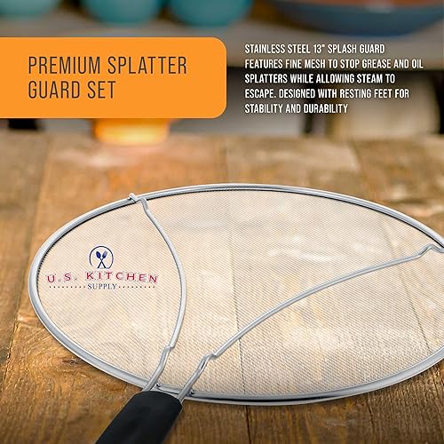 Miniatura 3 de U.S. Kitchen Supply Protector de salpicaduras de acero inoxidable de 13 pulgadas, cubierta de malla fina, grasa y aceite, pantalla de salpicaduras