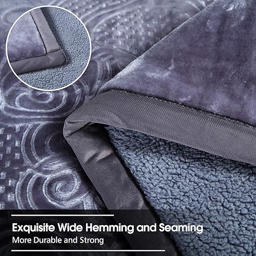 Miniatura 6 de JML Manta de franela Sherpa de 3 piezas, manta cálida de cama pesada de 3 capas con 2 fundas de almohada, manta de invierno gruesa gris sólido,