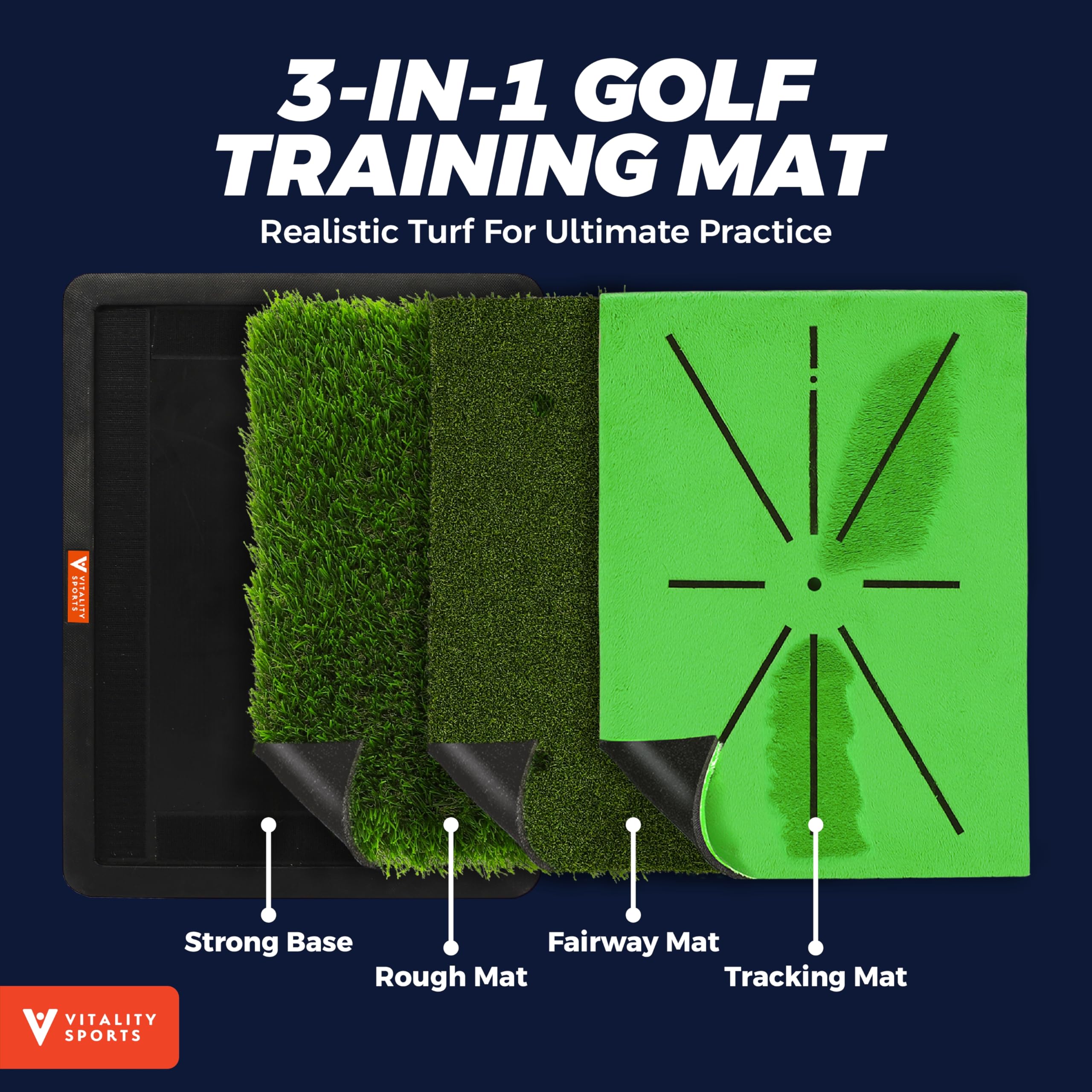 Golf Hitting Mats, Golf Practice Mat Indoor Outdoor for Swing Path Feedback, 4PCS Replaceable Golf Training Mats with No-Slip Rubber Base, Chipping Mat with Rough/Fairway/Divot Board