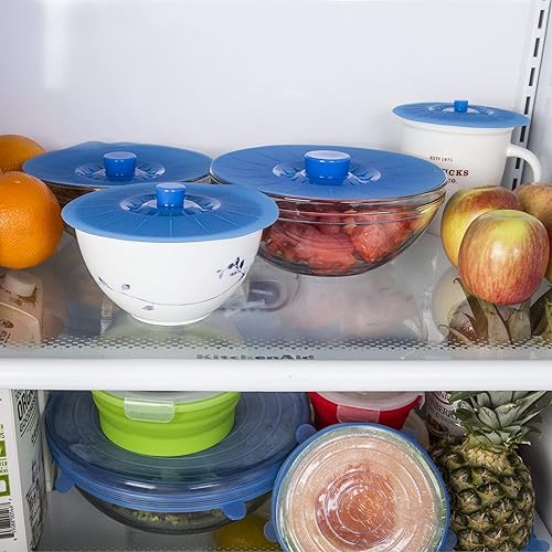 Miniatura 2 de Set de 5 tapas de silicona de diferentes tamaños para tazas, cuencos, ollas o contenedores., Azul