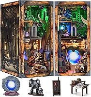 Vista 15 de Kit de rincón de libros, kit de bricolaje en miniatura para casa de muñecas, rompecabezas de madera 3D, decoración con luz LED para adolescentes