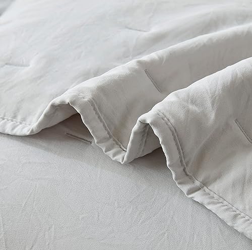 Miniatura 6 de Chezmoi Collection Marie - Juego de edredón bordado de línea de 3 piezas, juego de edredón ligero de microfibra lavada suave (King, gris claro)