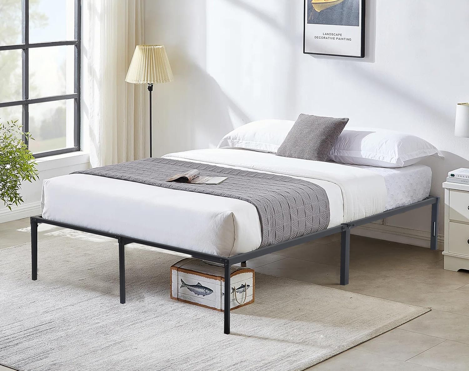 14 Inch Full Size Metal Bed Frame, Heavy Duty Bed Frame Metal Platform Mattress Foundation Bed Frames with Storage, No Box Spring Needed, Under Bed Storage, Noise-Free