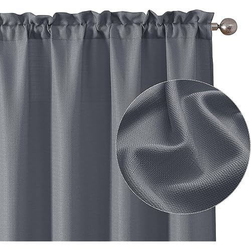 Dark Grey Curtains 63 Inch Length 2 Panels, Faux Linen Textured Semi Sheer Light Filtering Soft Airy Rod Pocket Window Treatment Drapes for Living Room Bedroom, Each 40" Wx63 L