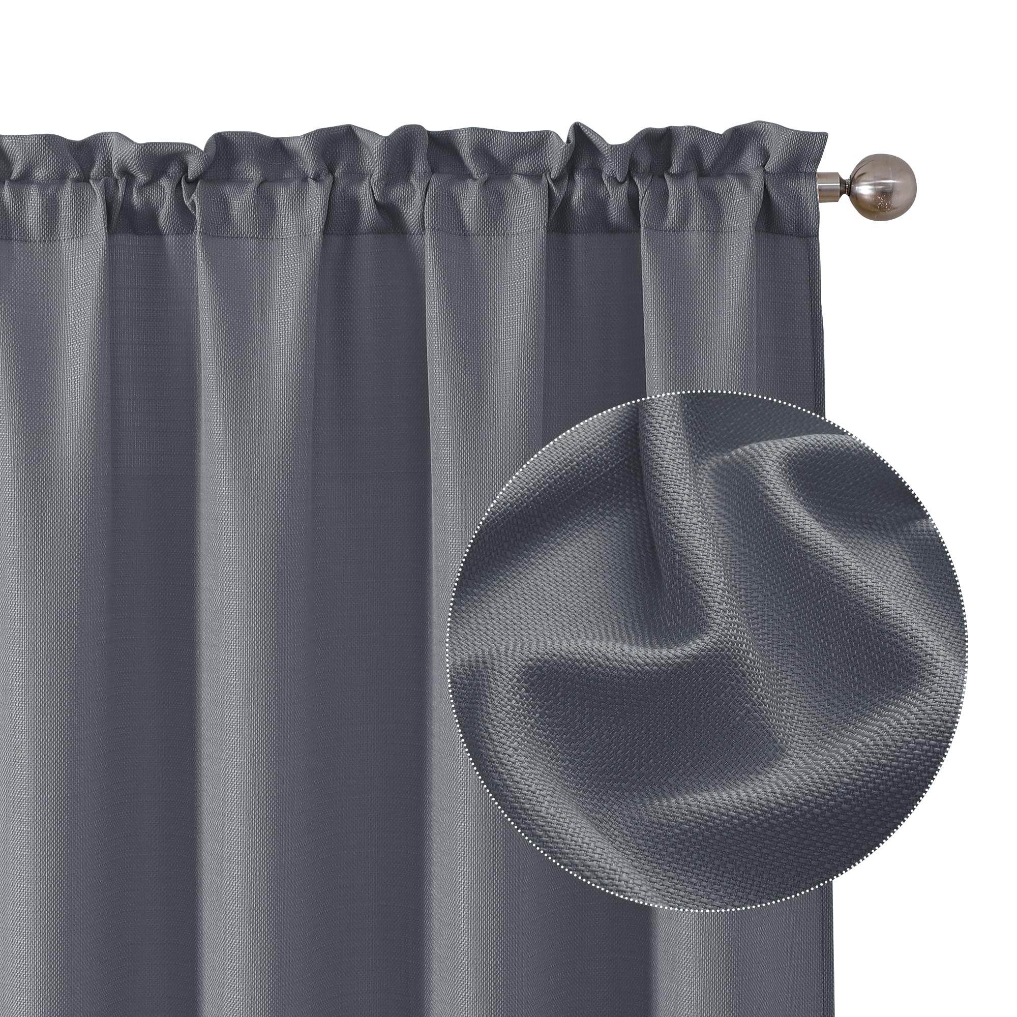 Chyhomenyc Dark Grey Curtains 45 Inch Length 2 Panels, Faux Linen Textured Semi Sheer Light Filtering Soft Airy Rod Pocket Window Treatment Drapes for Living Room Bedroom, Each 30" Wx45 L