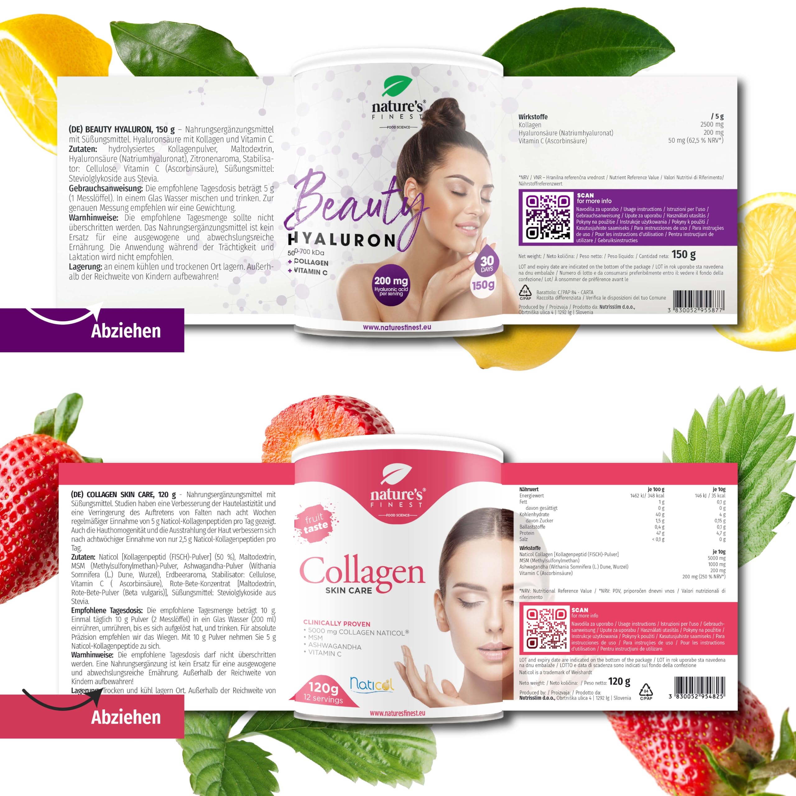 Nature's Finest by Nutrisslim Collagen Skincare + Beauty Hyaluron - Hochdosiertes Fischkollagenpulver mit Hyaluronsäure und Vitamin C, MSM - Unterstützt gesunde Haut und kräftige Haare, Nägel