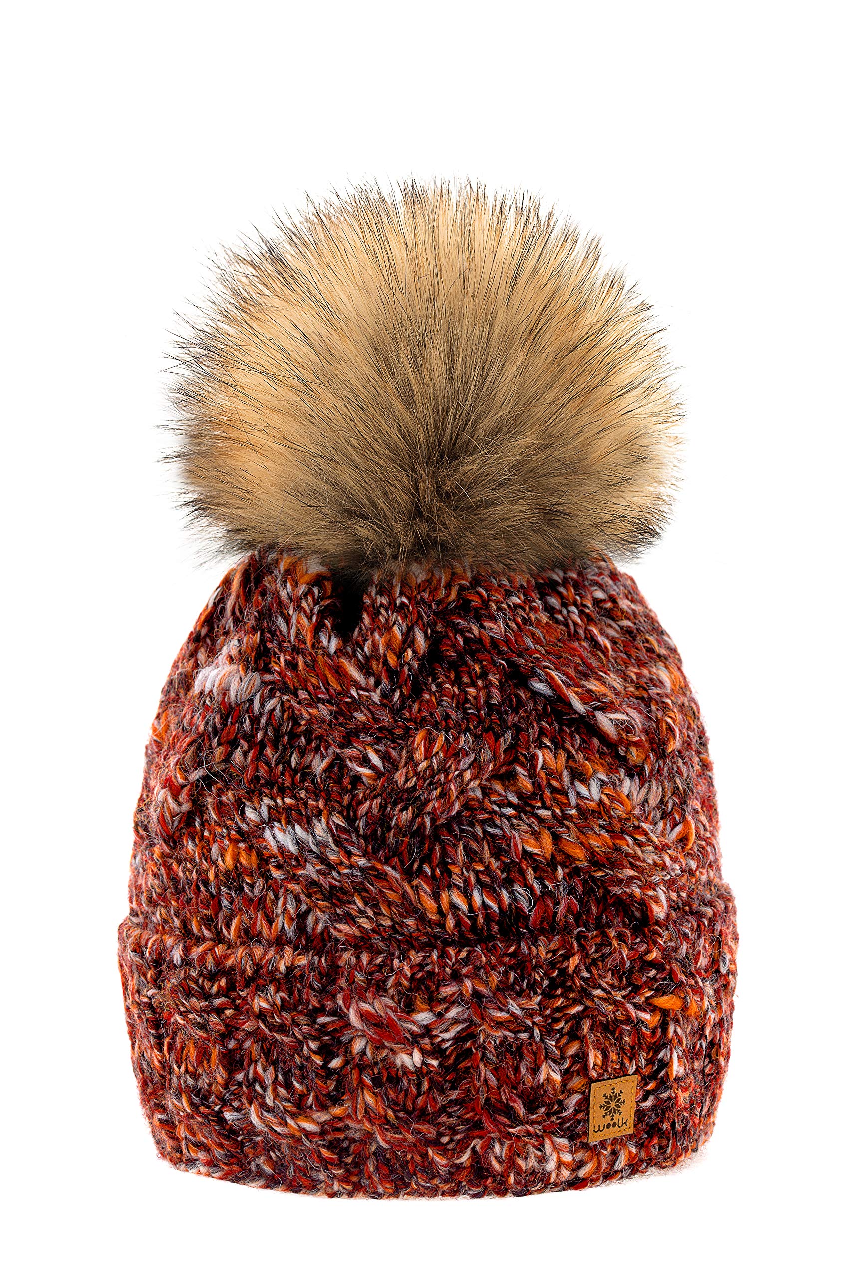 Mfaz Morefaz Ltd Women's Gaja Chili Winter Hat Alpaca Wool Beanie Hat Worm Knitted Hats Fleece Lining Pom Pom (Gaja Chili)