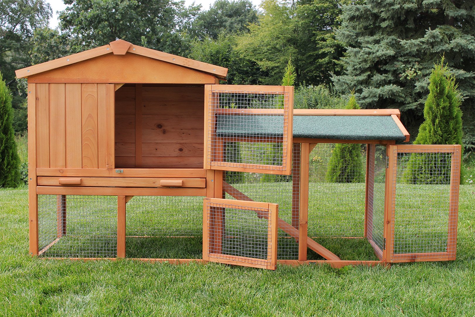 Miweba MyAnimal Clapier Lapin MH-03 | Extra Large avec 66 cm - Maison à Deux étages - Cage pour Lapin - Bois de pin - Polyvalent - Résistant à l'hiver - 2 Niveaux (Brun)
