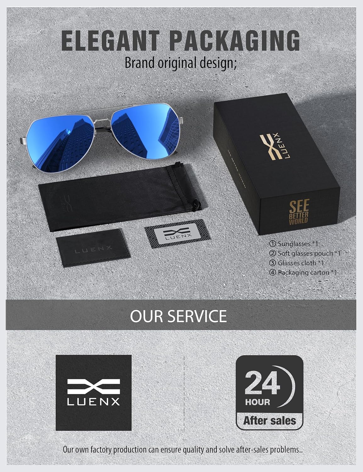 LUENX Aviator Sunglasses for Men Women Polarized New Shades Large Metal Frame - UV 400 Protection - Image 6