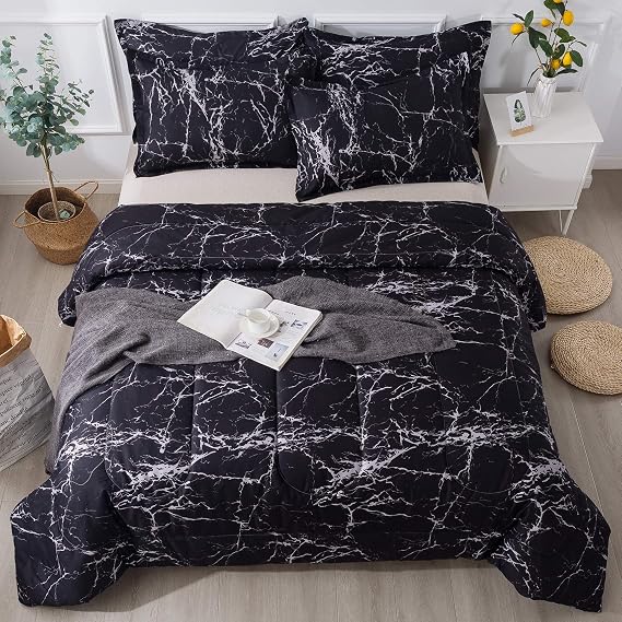 Litanika Black Marble Comforter Full(79X90Inch), 3 Pieces
