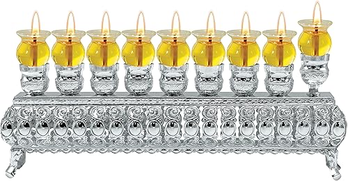 Menorá de pared de aceite chapada en plata, se adapta a vasos de aceite de Janucá estándar y velas grandes, 3 pulgadas de alto