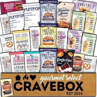 CRAVEBOX GOURMET SELECT 25ct Specialty Snacks Box Care Package College Students Adults Healthy Cookies Bar Organic Variety Gift Pack Assortment Basket Mix Sampler Treat Final Exams Back to School Graduation