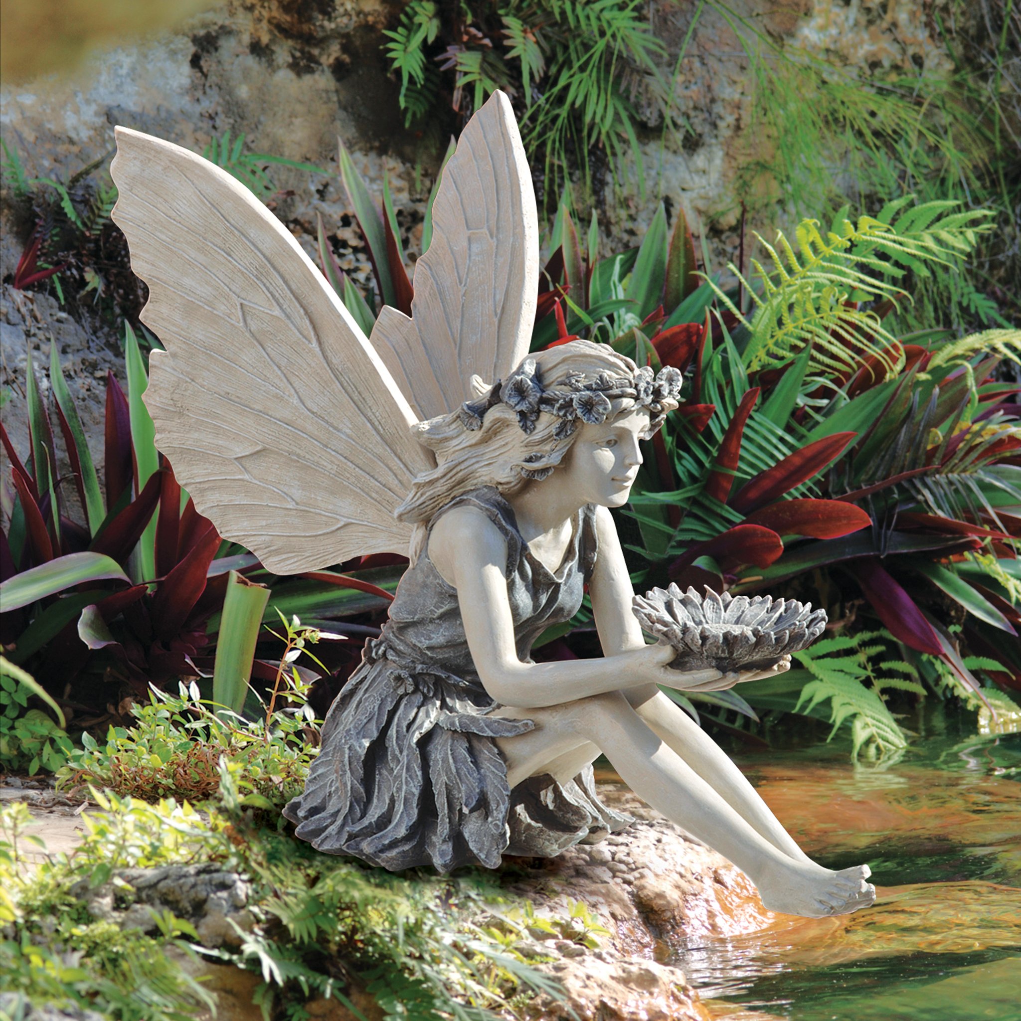 Design Toscano Rosengartenfee Statue - Handbemalte Gartenfigur Mit Blumen, Exklusives Design