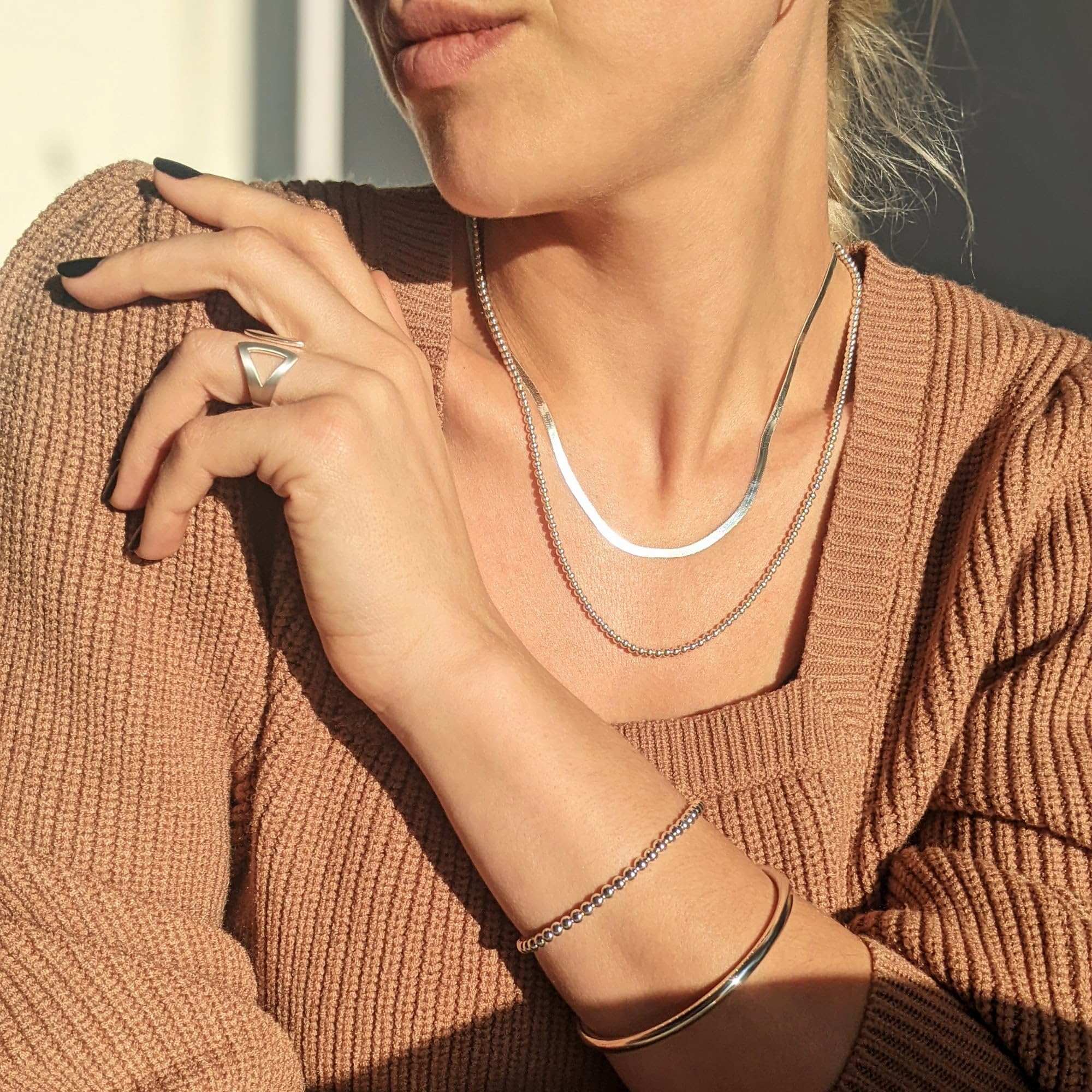 Silverly Collana a Spina di Pesce in Argento 925 per Donna, 45cm | Catena a Serpente Piatta Semplice in Argento Sterling da 2,5mm per Stratificazione | Catene Minimaliste
