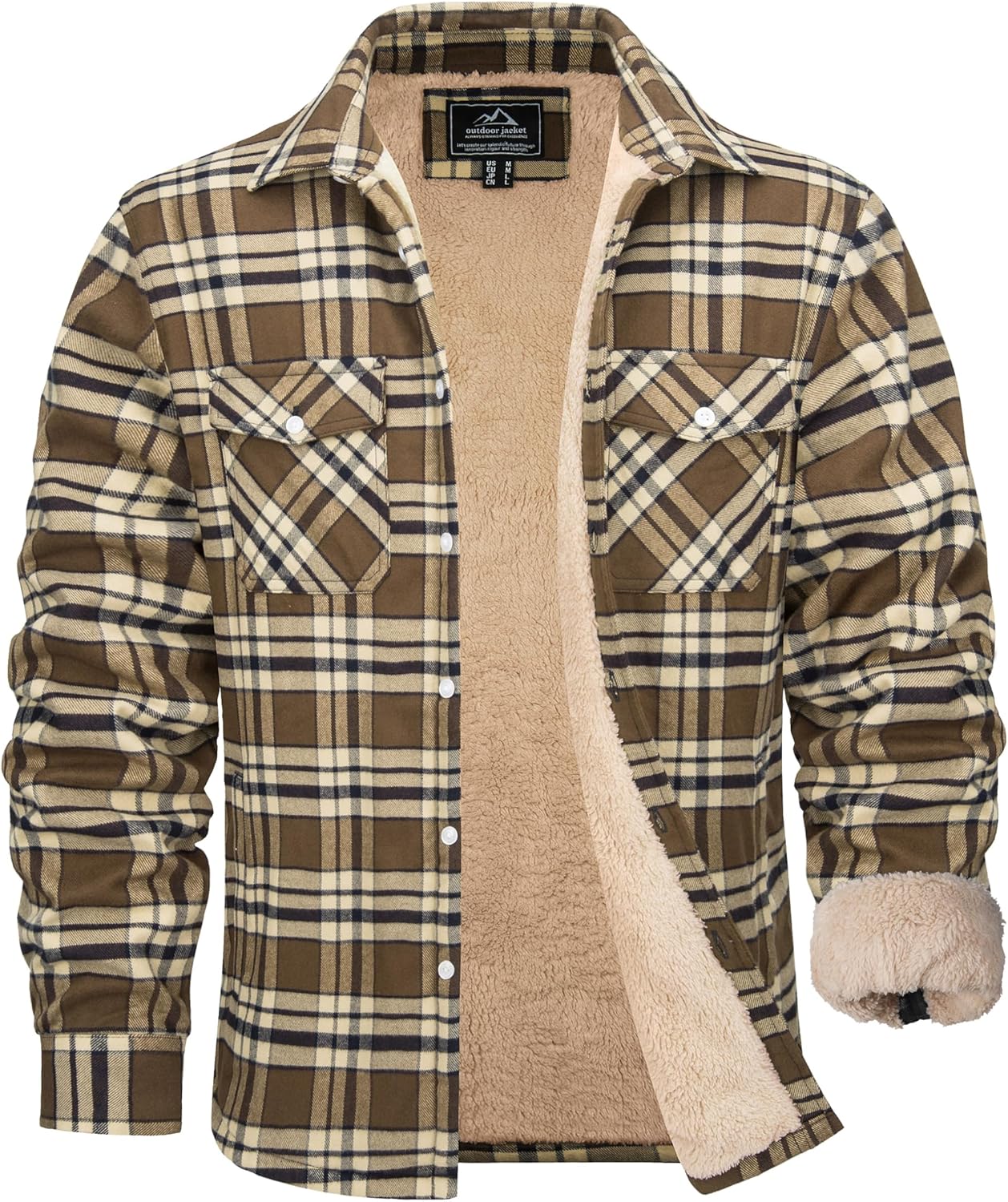 MAGCOMSEN Men's Flannel Shirt Fleece Lined Heavyweight Flannel Jacket Cotton Button Up Plaid Shirt Warm Winter Coat