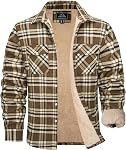 MAGCOMSEN Mens Winter Jackets Flannel Sherpa Lined Plaid Shirt Fleece Cotton Button Up Casual Jacket With Pockets
