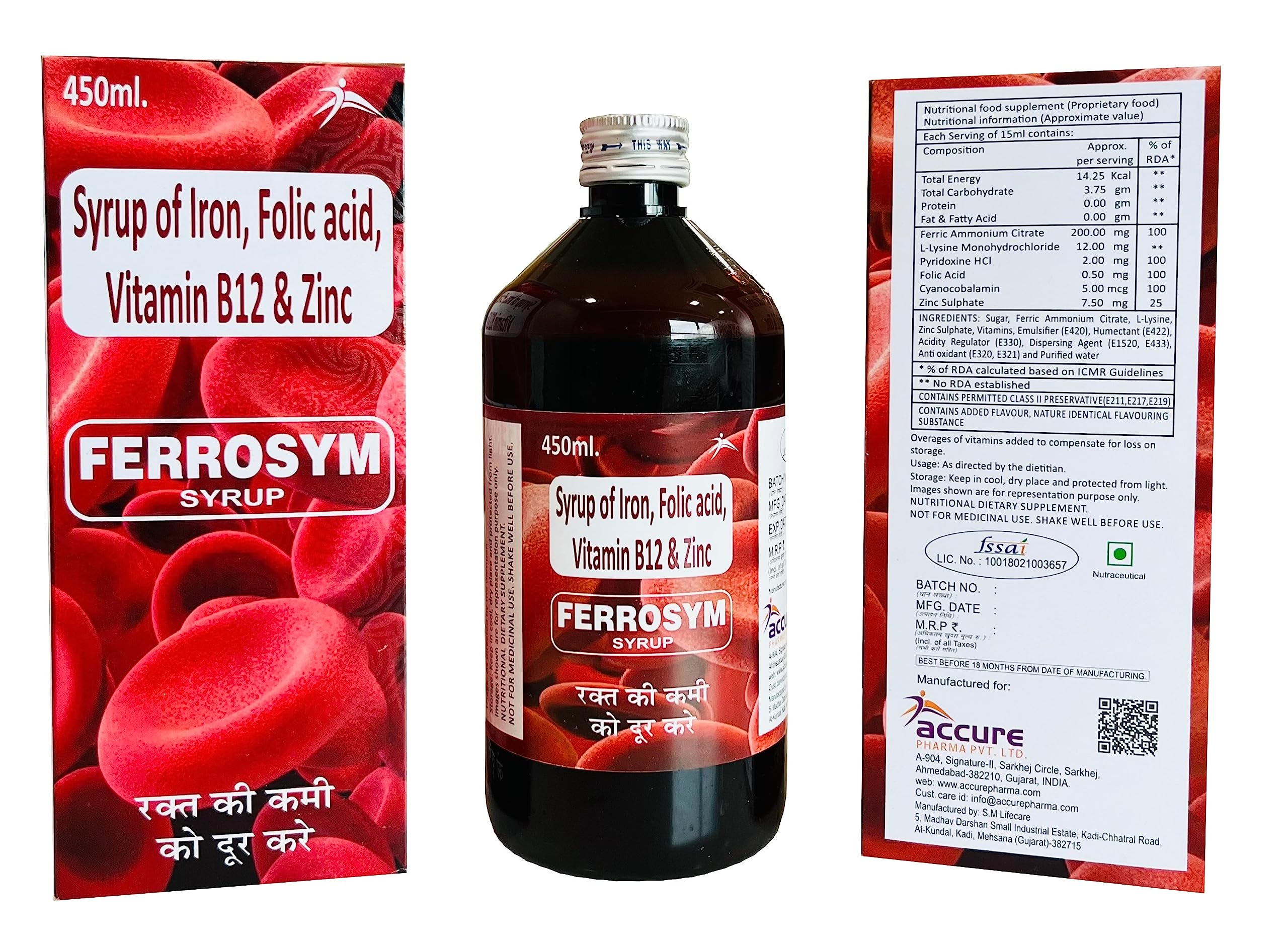 Buy Ferrosym IronVit B12Folic Zinc 450 ml Iron Supplement For