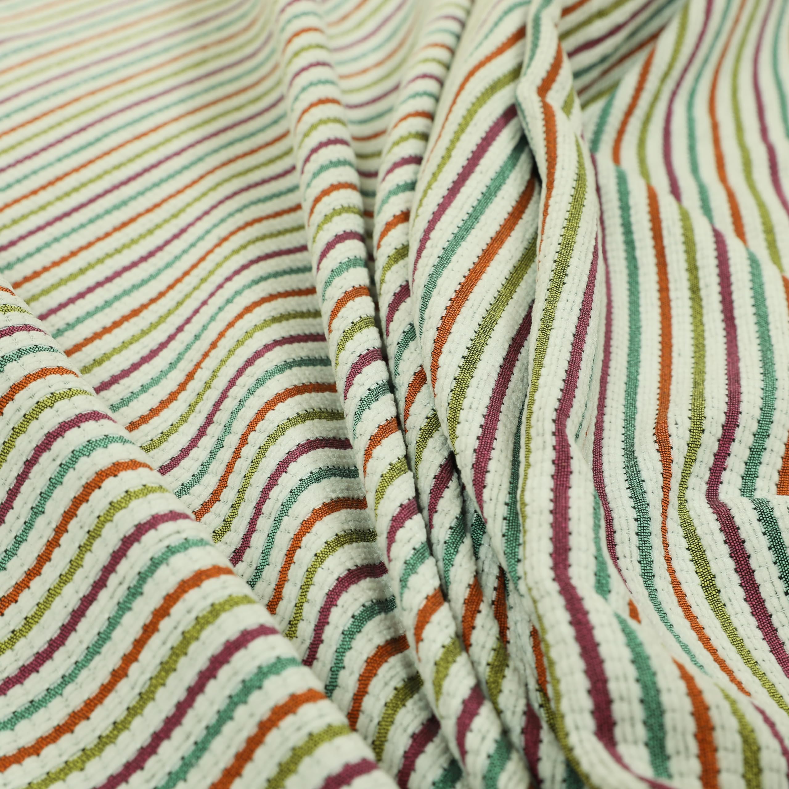 Redbrick Mill Fabrics Flame Retardant Woven Chenille Textured Corduroy Upholstery Fabric in Multi Rainbow Colour (1 Metre)