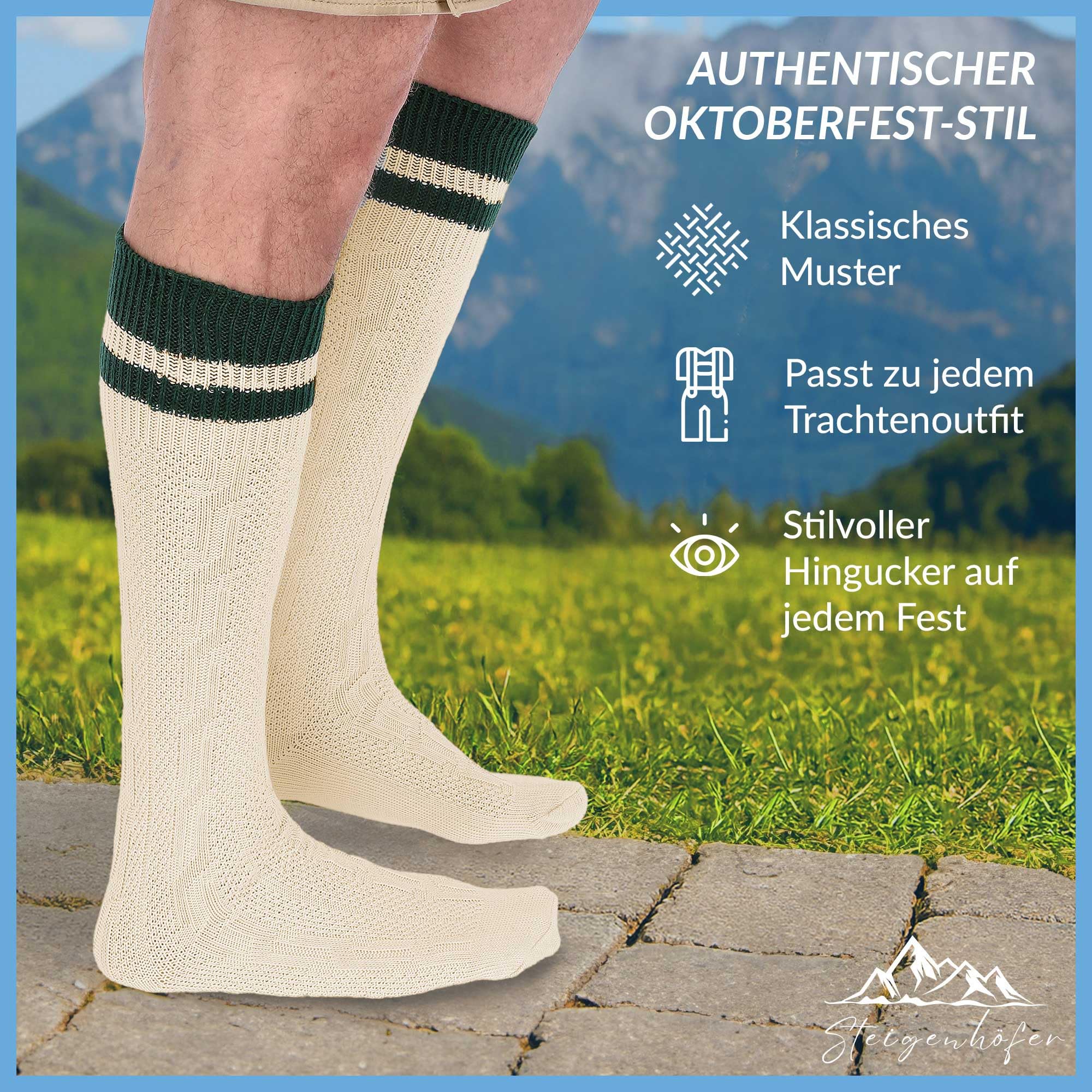 Steigenhöfer Manufaktur Bawarskie skarpety w paski męskie - przytulna bawełna - Oktoberfest i inne uroczystości - Zaprojektowane w Niemczech