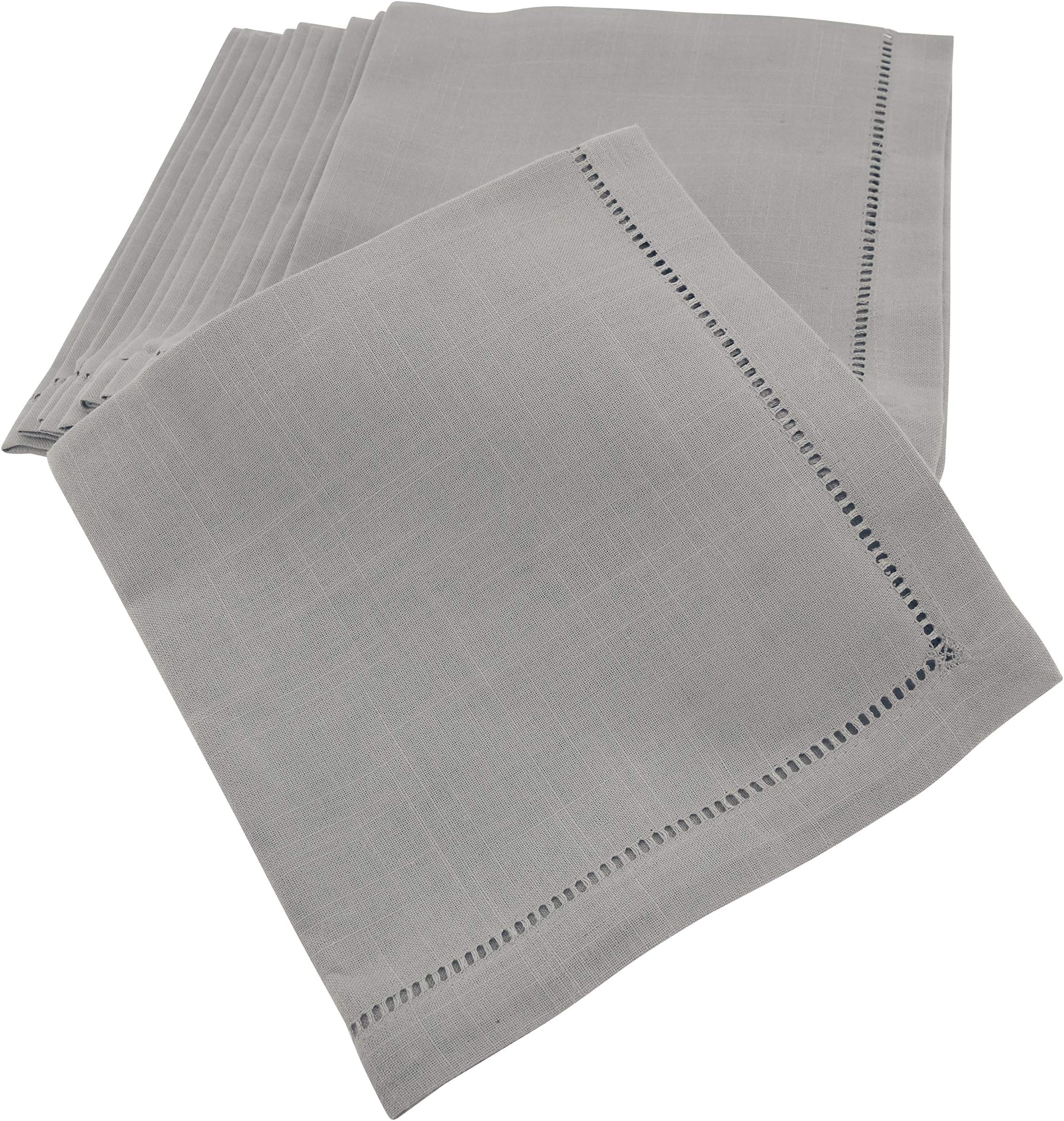 SARO LIFESTYLE Hemstitched Border Dinner Napkin (Set of 12), Grey, 20"x20"