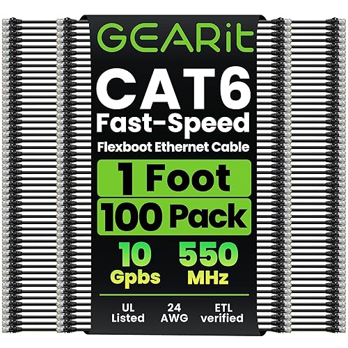 Miniatura 13 de GEARit Paquete de 100 cables de conexión Cat6 de 1 pie, cable Ethernet Cat 6 sin enganches, flexible y suave, serie premium, color azul