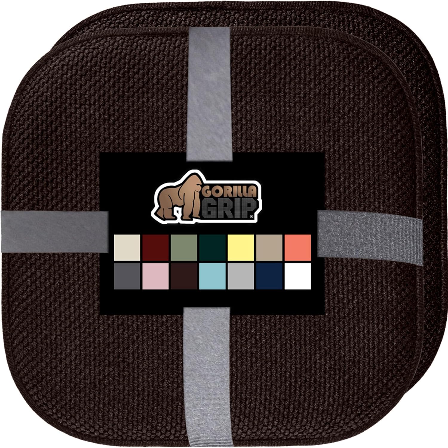 GORILLA GRIP Slip Resistant Chair Cushions, No Ties Required, Memory Foam Pads for Dining Room, Kitchen Table, Office, Rocking Chairs, Plush Seat Cover Cushion Pad, Home Decor, Set of 2 16x16, Brown