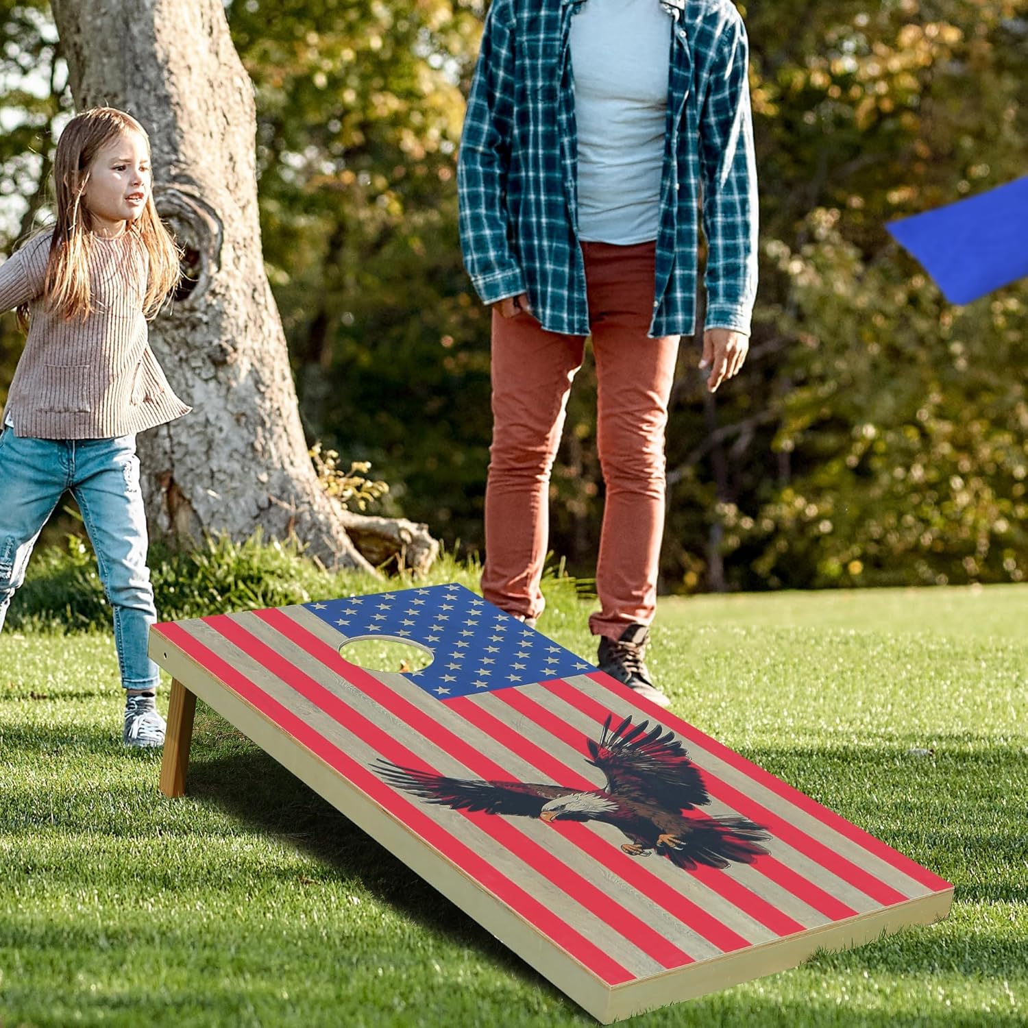 Regulation Cornhole Board Set with Storage Capability, 4 x 2 ft Solid Wood Cornhole Game Set with 8 Bean Bags and 2 Cornhole Board, Premium Corn Hole Game for Adults and Family