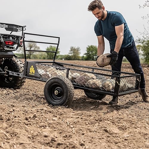 Miniatura 4 de Gorilla Carts Remolque ATV de alta resistencia, cama grande de 25 pies cúbicos, capacidad de carga de 1400 libras, color negro, carrito volquete de