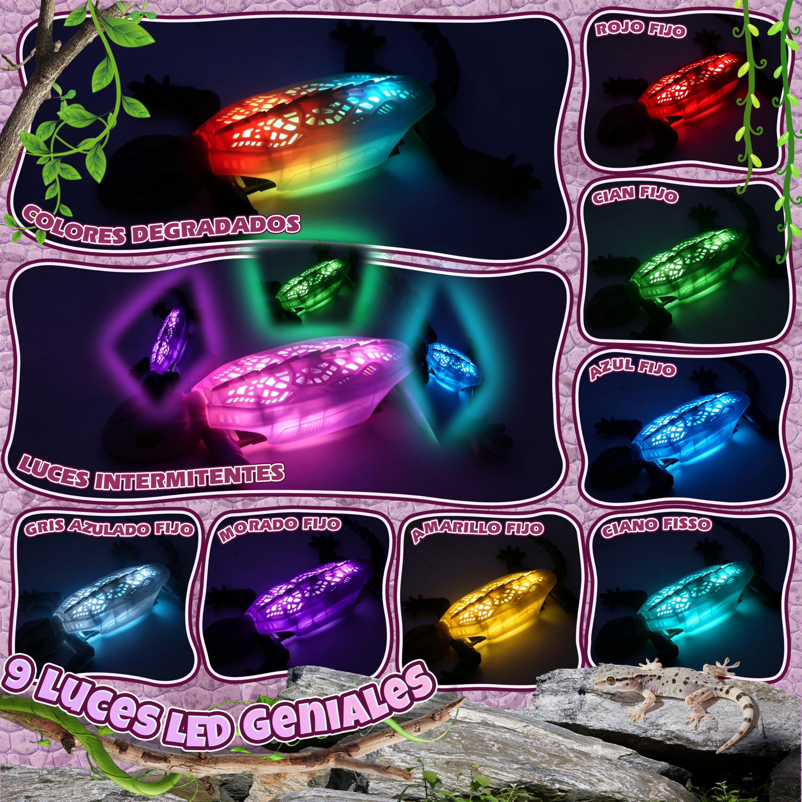 FORMIZON Lagartija Teledirigida con 9 Iluminación, Lagarto teledirigido Pared, Geko Teledirigido Juguete Movimientos Realistas, Regalo Interactivo de Robot para Niños y Niñas a Partir de 3 A (Rosa)